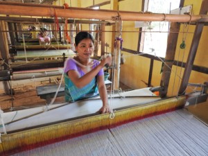 Sangina, a weaver at the Udangshree Dera (Abode of Freedom) centre of ‘the ant’. Besides providing a work space for the weavers, the centre also provides them with free accommodation and subsidised food. This residential program is aimed at widows or women who have returned home after spending years working as domestic servants.