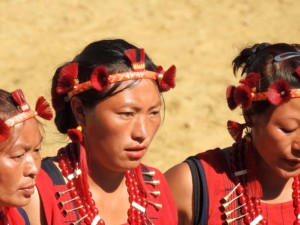 Women from the Sangtam tribe perform at the Hornbill Festival.