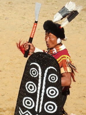 A warrior from the Ao tribe performing the Arpu Tsungang (war dance), at the Hornbill Festival.