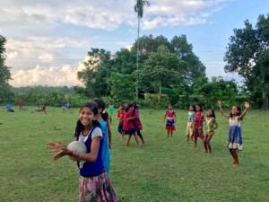 Girls from a village in Lower Assam enjoy a S4D (Sports for Development) session supported by 'the ant'. As part of this program, village children are taught new sports like Frisbee and Handball. These sessions help the kids, especially the girls, to get more confident. Mixed teams of boys and girls are formed to show the girls that they are on par with the boys. At the end of the sports session, a mentor shares a variety of lessons (fair play, hygiene, gender equality etc) with the children.